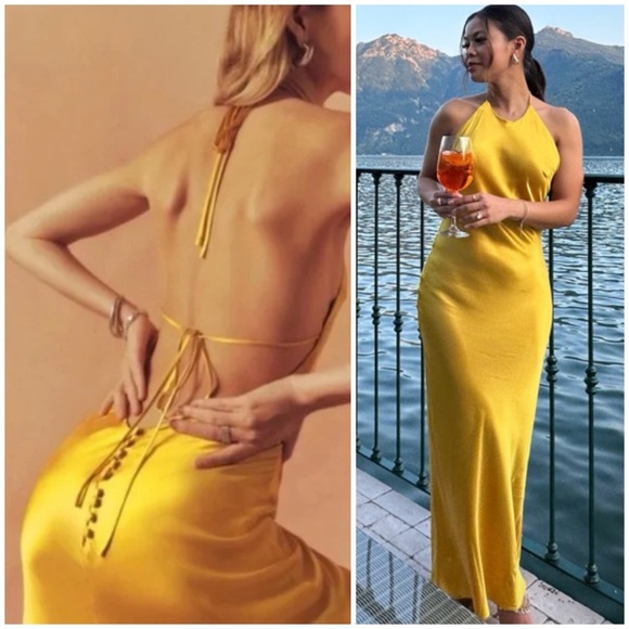 Reformation Jeany Silk Turmeric Gold Yellow Maxi Dress SZ XS - Picture 2 of 12